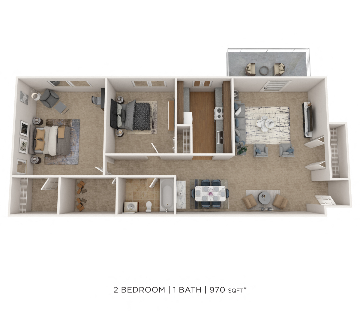 CampHill_2Bed_1Bath_970sqft 3D floorplan